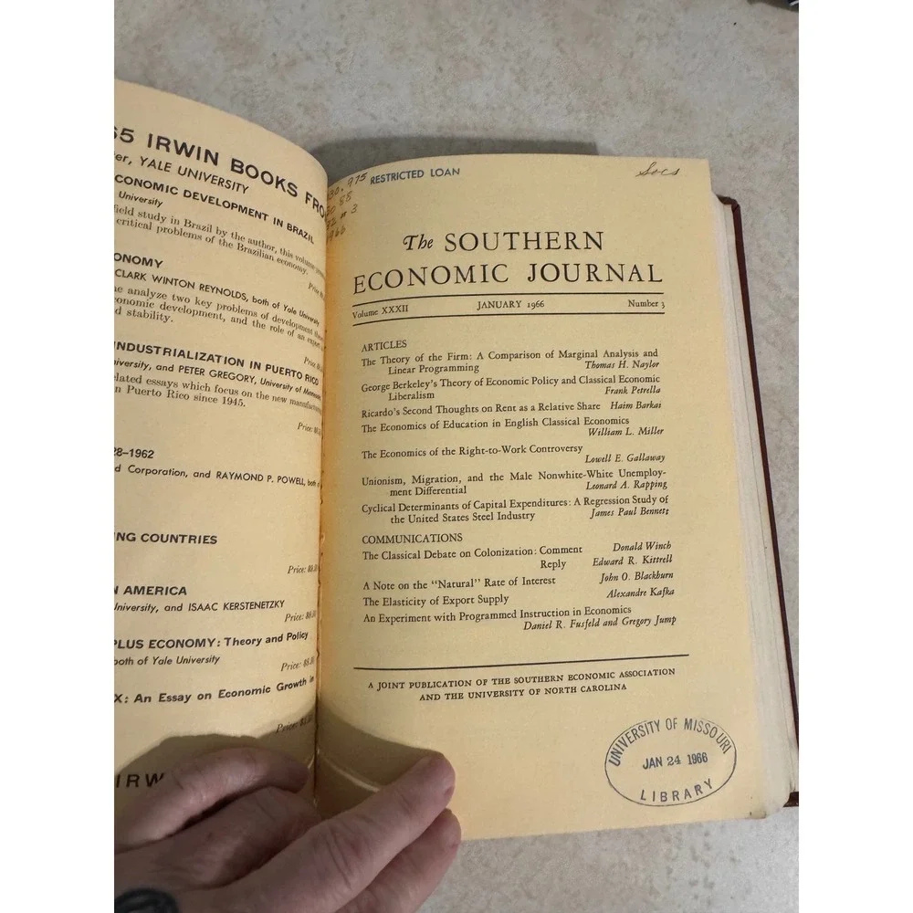 Southern‎ Economic Journal Vol XXXII 1965-1966 Bound Volume Library Edition Red
